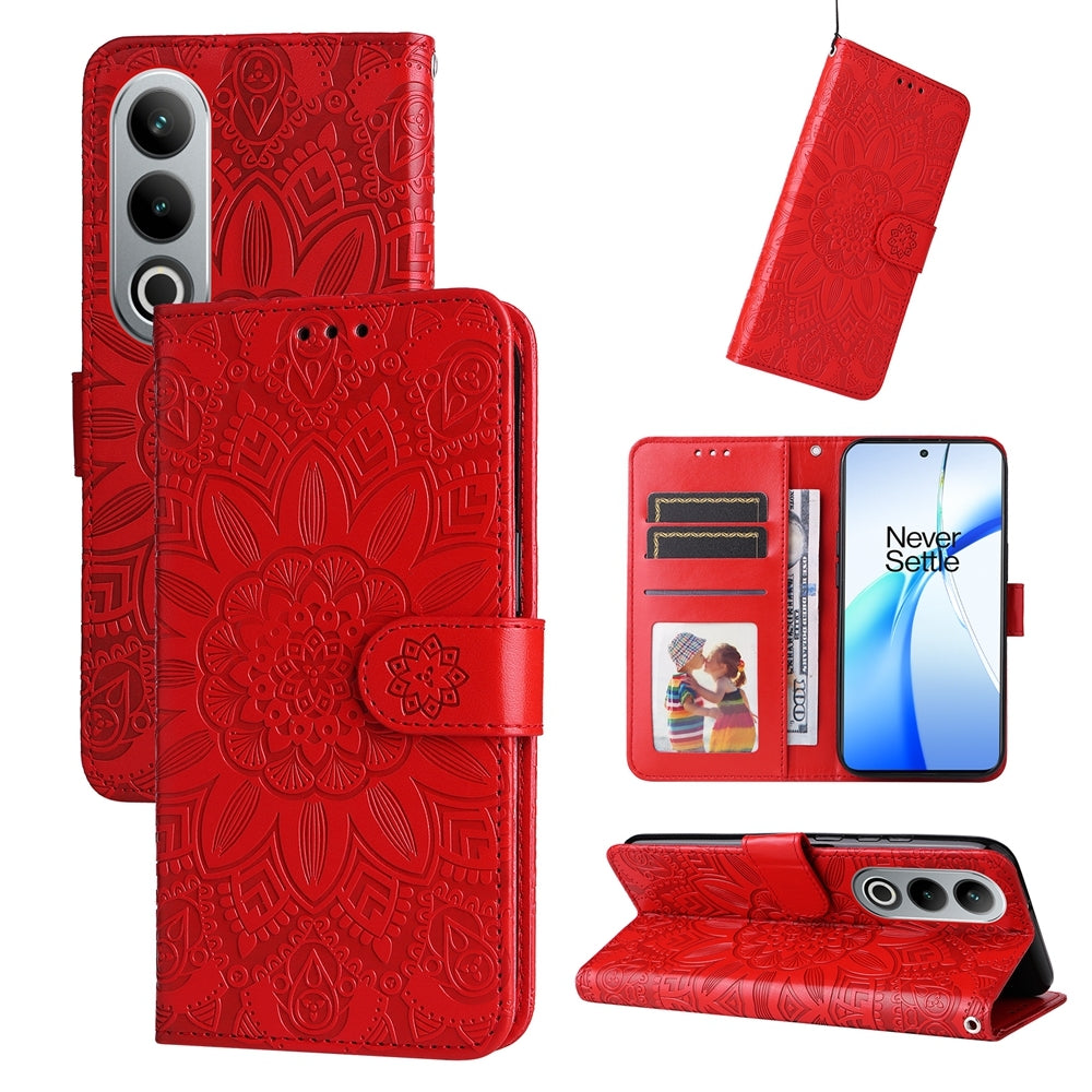 OnePlus Ace 3V Sunflower Embossed Leather Wallet Phone Case with Kickstand and Card Holder