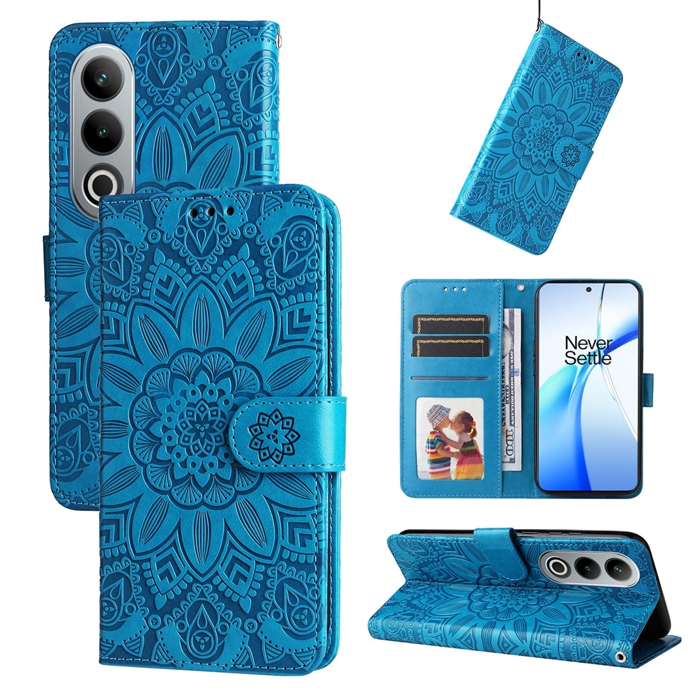 OnePlus Ace 3V Sunflower Embossed Leather Wallet Phone Case with Kickstand and Card Holder