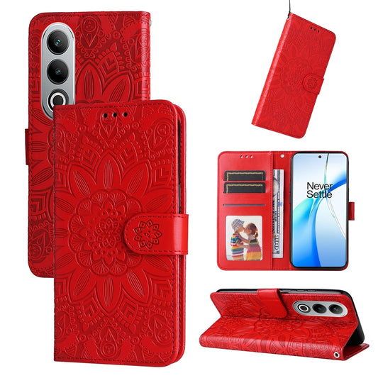 OnePlus Nord CE4 Sunflower Embossed Leather Wallet Phone Case with Kickstand and Card Holder
