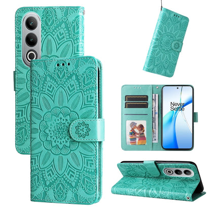 OnePlus Nord CE4 Sunflower Embossed Leather Wallet Phone Case with Kickstand and Card Holder