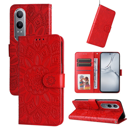 OnePlus Nord CE4 Lite Sunflower Embossed Leather Wallet Phone Case with Kickstand and Card Holder
