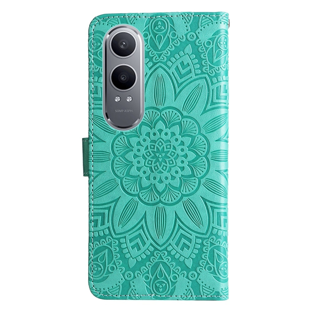 OnePlus Nord CE4 Lite Sunflower Embossed Leather Wallet Phone Case with Kickstand and Card Holder