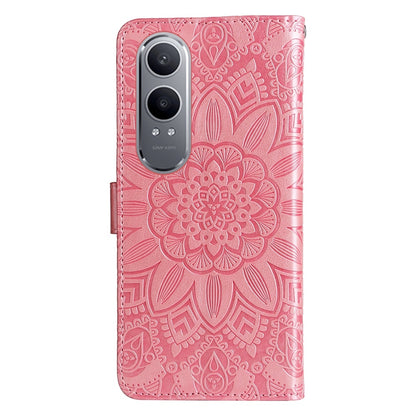 OnePlus Nord CE4 Lite Sunflower Embossed Leather Wallet Phone Case with Kickstand and Card Holder