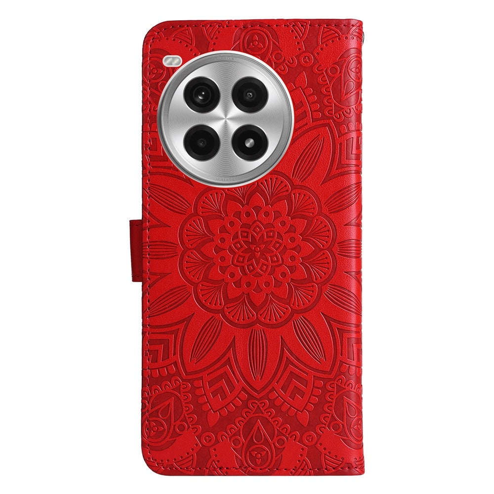 OnePlus Ace 3 Pro Sunflower Embossed Leather Wallet Phone Case with Kickstand and Card Holder
