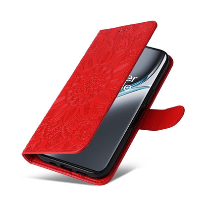 OnePlus Ace 3 Pro Sunflower Embossed Leather Wallet Phone Case with Kickstand and Card Holder