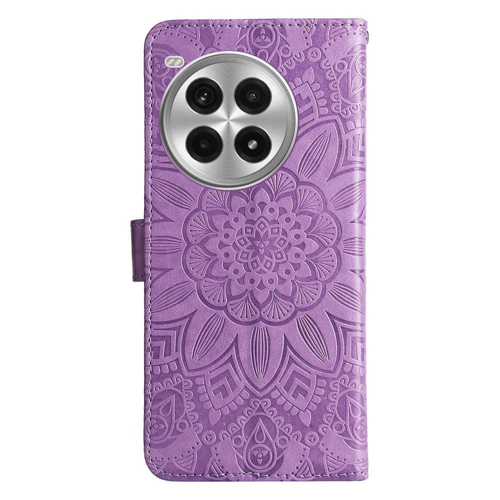 OnePlus Ace 3 Pro Sunflower Embossed Leather Wallet Phone Case with Kickstand and Card Holder