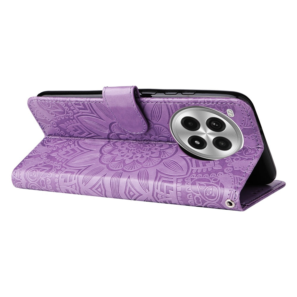 OnePlus Ace 3 Pro Sunflower Embossed Leather Wallet Phone Case with Kickstand and Card Holder