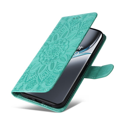 OnePlus Ace 3 Pro Sunflower Embossed Leather Wallet Phone Case with Kickstand and Card Holder