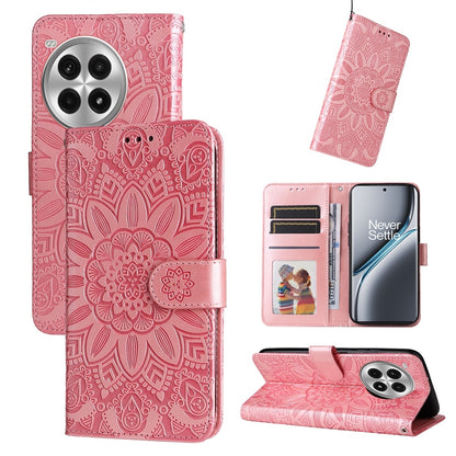 OnePlus Ace 3 Pro Sunflower Embossed Leather Wallet Phone Case with Kickstand and Card Holder