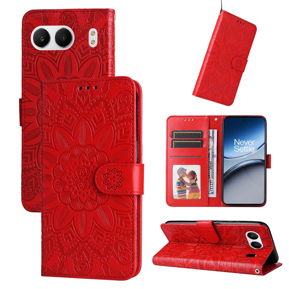 OnePlus Nord 4 Sunflower Embossed Leather Wallet Phone Case with Kickstand and Card Holder