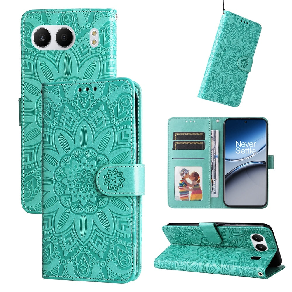 OnePlus Nord 4 Sunflower Embossed Leather Wallet Phone Case with Kickstand and Card Holder