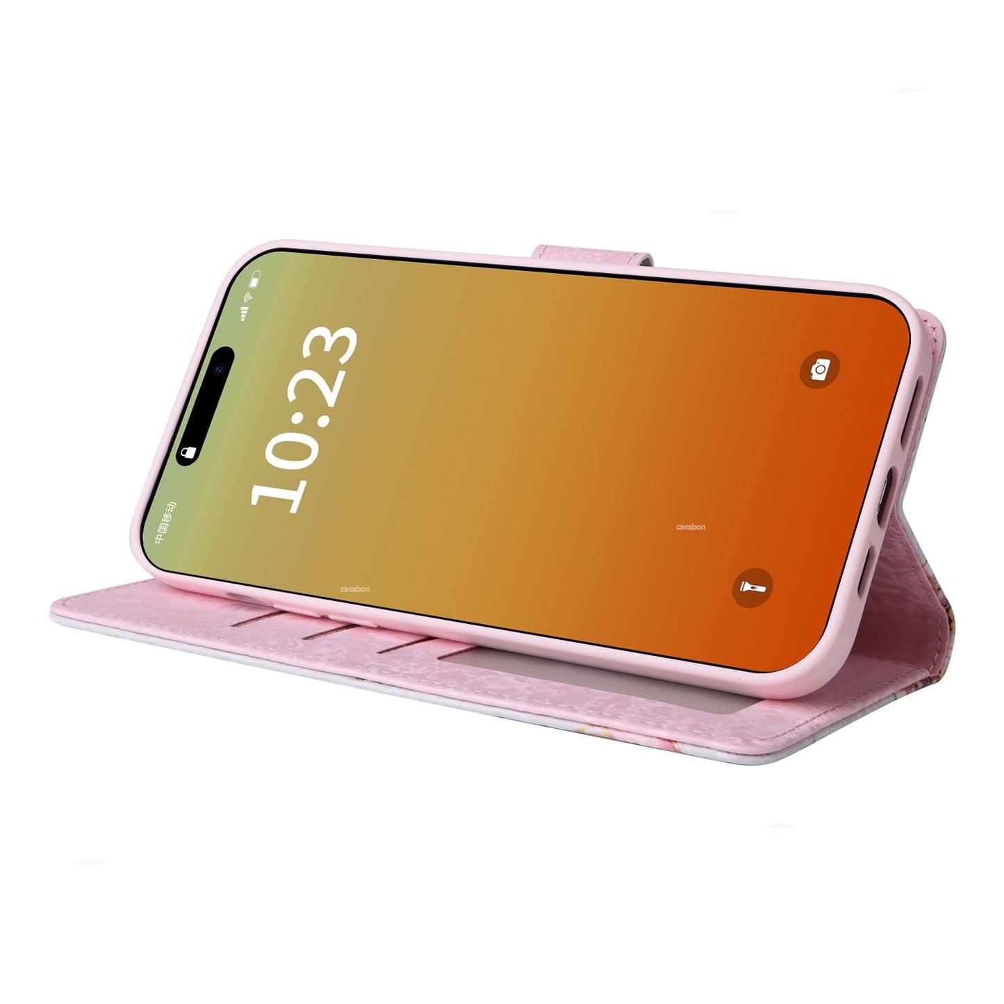 iPhone 15 Pro Max Luxury Bronzing Leather Case - Floral RFID Wallet Cover with Stand & Card Slots