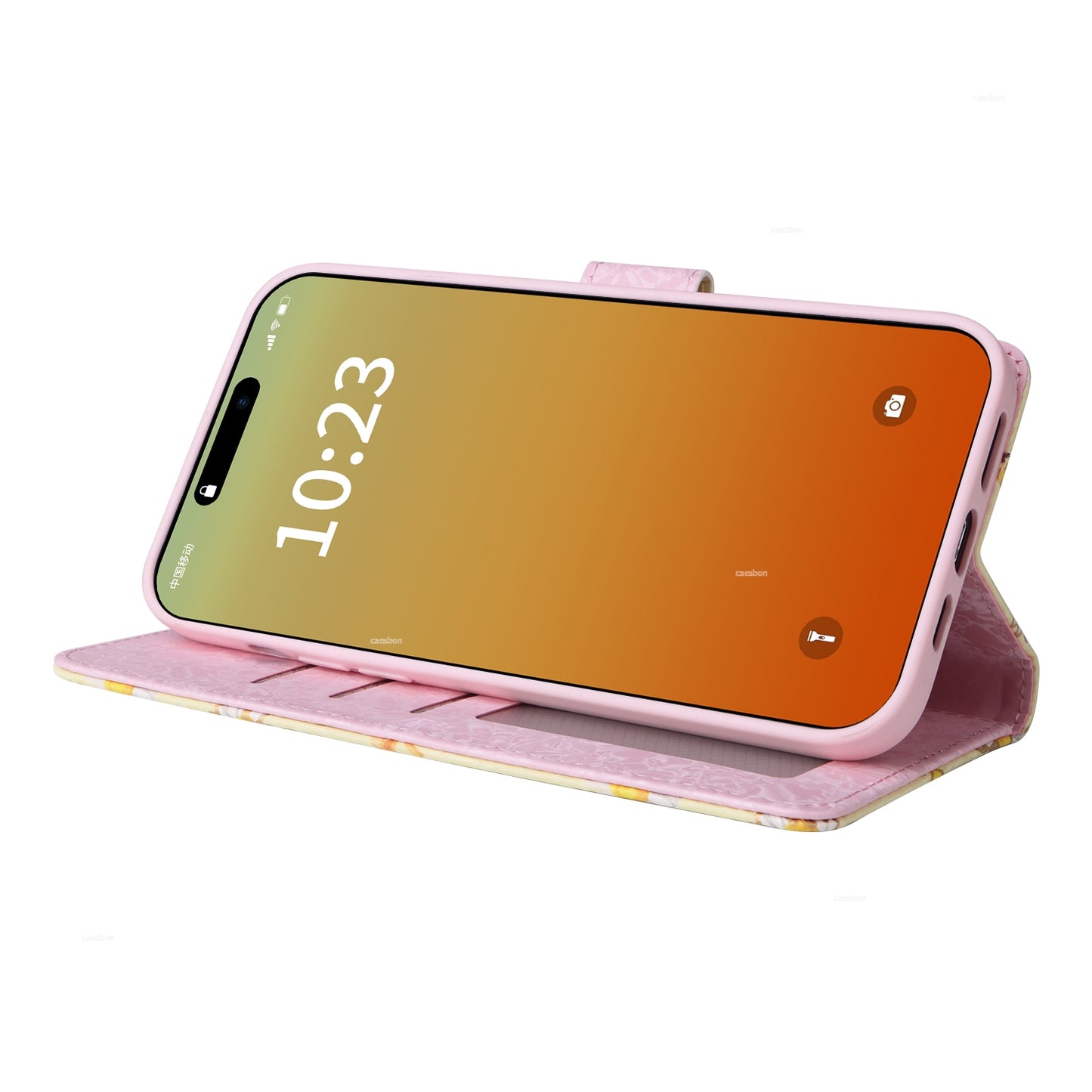 iPhone 15 Pro Max Luxury Bronzing Leather Case - Floral RFID Wallet Cover with Stand & Card Slots