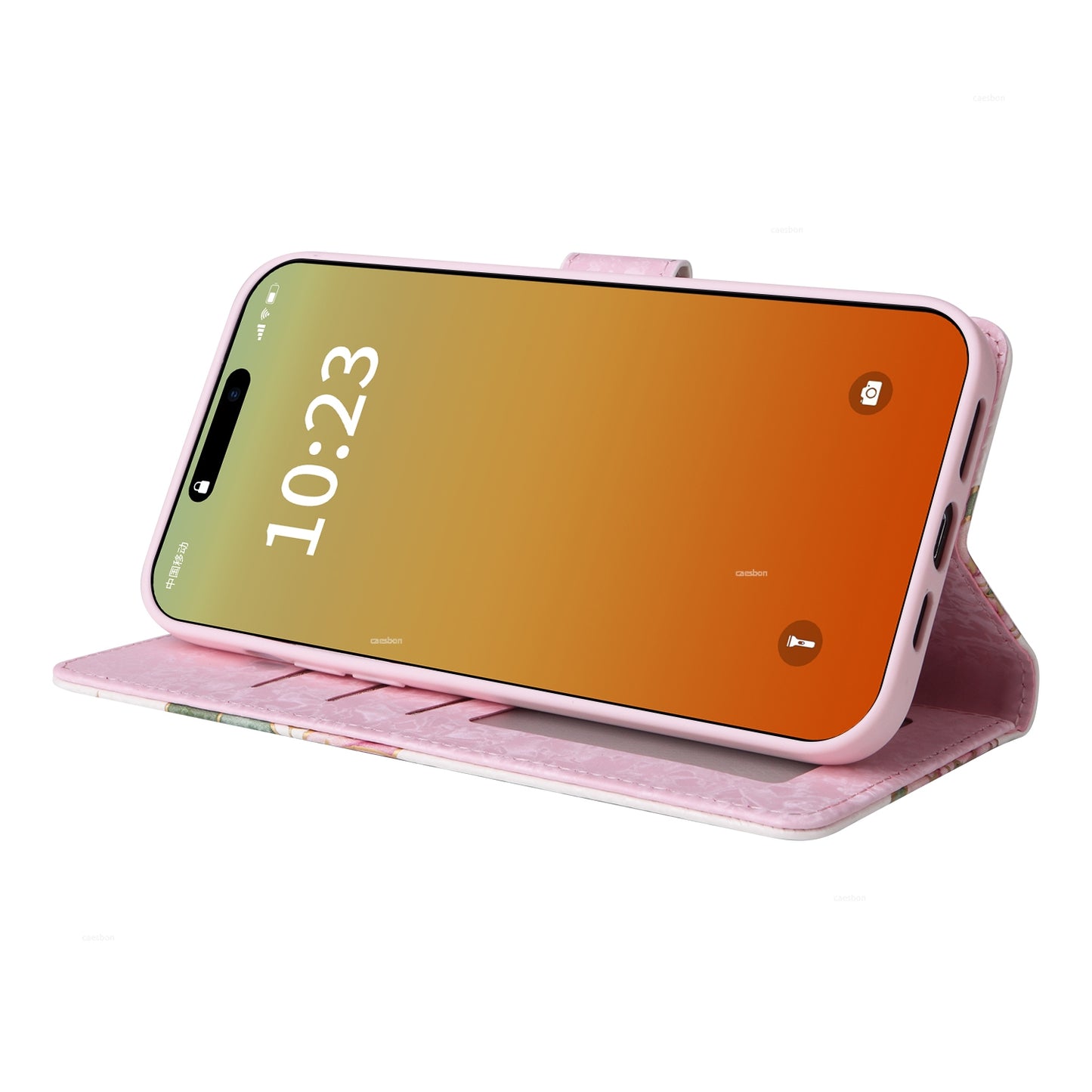 iPhone 15 Pro Max Luxury Bronzing Leather Case - Floral RFID Wallet Cover with Stand & Card Slots