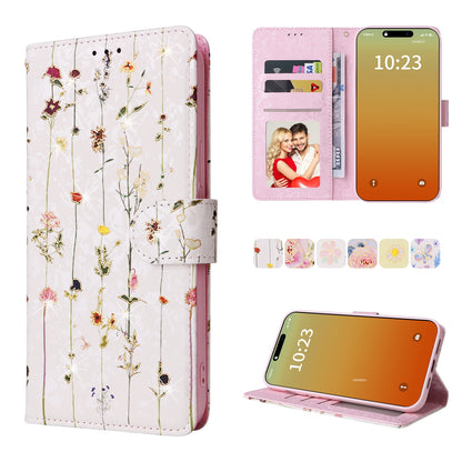 iPhone 15 Pro Luxury Bronzing Leather Case - Floral RFID Wallet Cover with Stand & Card Slots