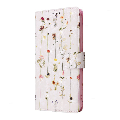 iPhone 15 Pro Luxury Bronzing Leather Case - Floral RFID Wallet Cover with Stand & Card Slots