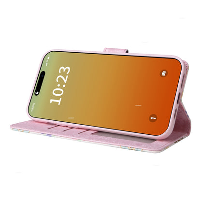 iPhone 15 Pro Luxury Bronzing Leather Case - Floral RFID Wallet Cover with Stand & Card Slots