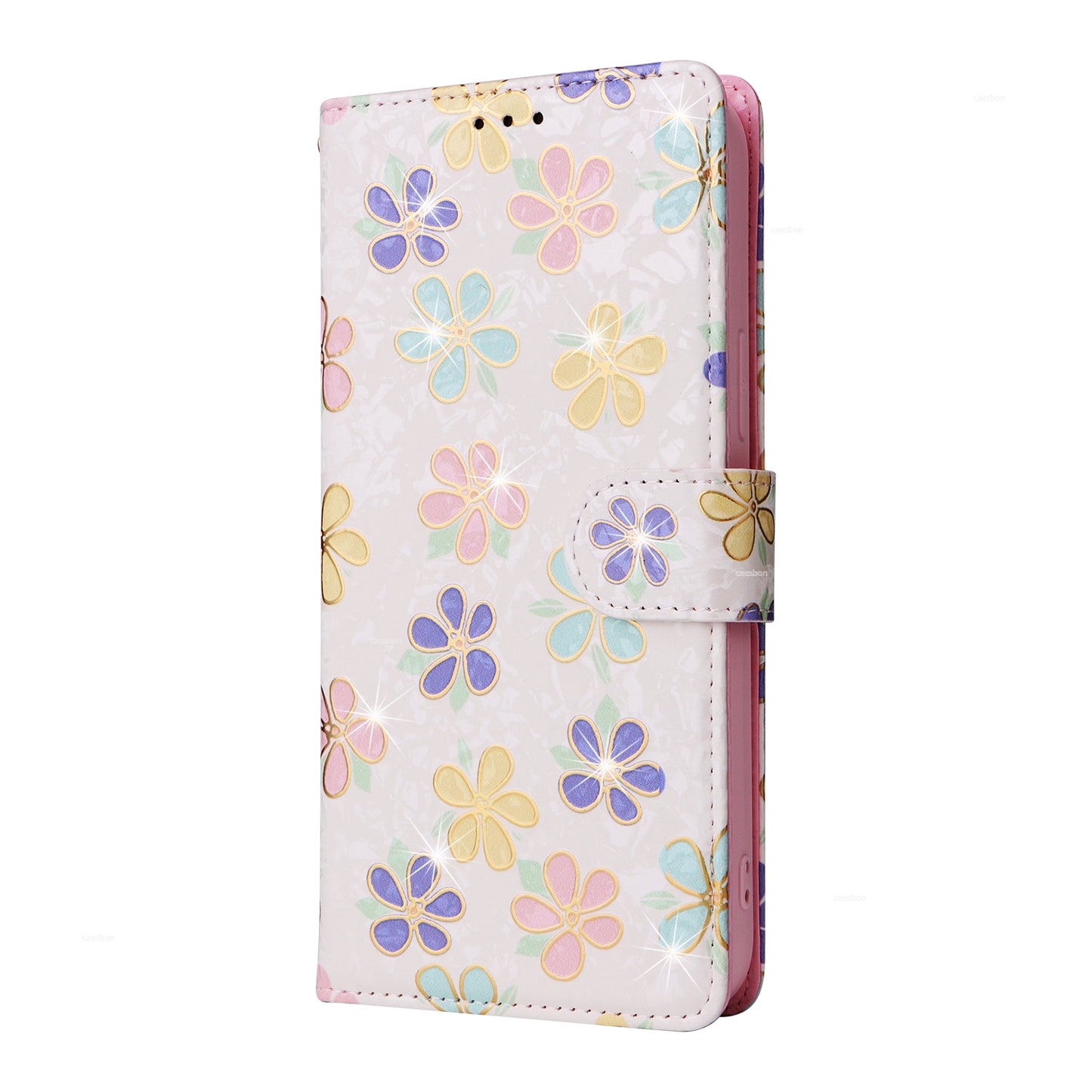 iPhone 15 Pro Luxury Bronzing Leather Case - Floral RFID Wallet Cover with Stand & Card Slots