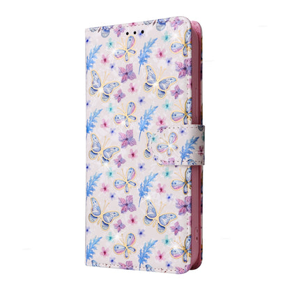 iPhone 15 Pro Luxury Bronzing Leather Case - Floral RFID Wallet Cover with Stand & Card Slots