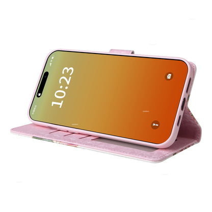 iPhone 15 Pro Luxury Bronzing Leather Case - Floral RFID Wallet Cover with Stand & Card Slots