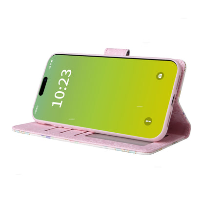 iPhone 15 Plus Luxury Bronzing Leather Case - Floral RFID Wallet Cover with Stand & Card Slots