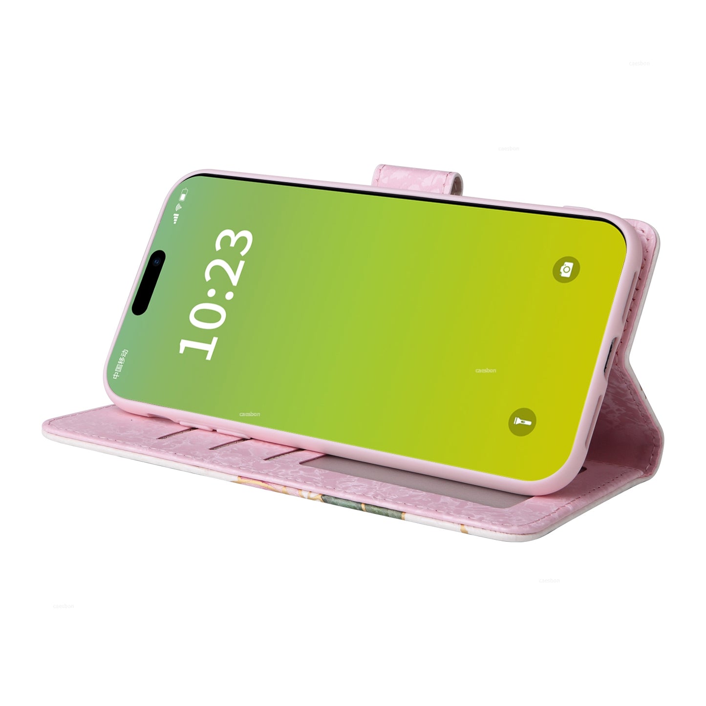 iPhone 15 Plus Luxury Bronzing Leather Case - Floral RFID Wallet Cover with Stand & Card Slots