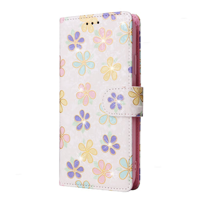iPhone 15 Luxury Bronzing Leather Case - Floral RFID Wallet Cover with Stand & Card Slots