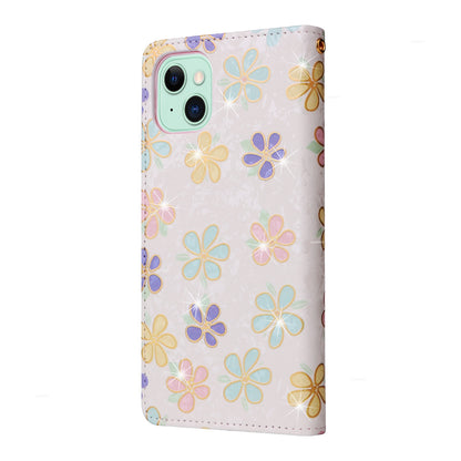 iPhone 15 Luxury Bronzing Leather Case - Floral RFID Wallet Cover with Stand & Card Slots
