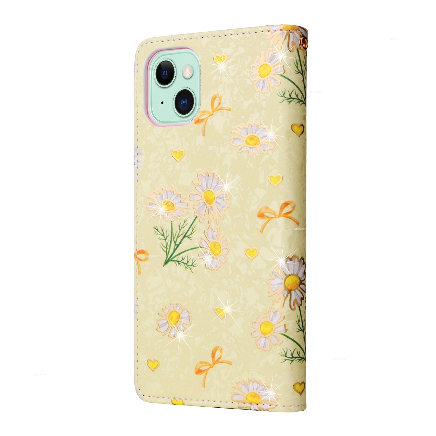 iPhone 15 Luxury Bronzing Leather Case - Floral RFID Wallet Cover with Stand & Card Slots