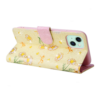 iPhone 15 Luxury Bronzing Leather Case - Floral RFID Wallet Cover with Stand & Card Slots