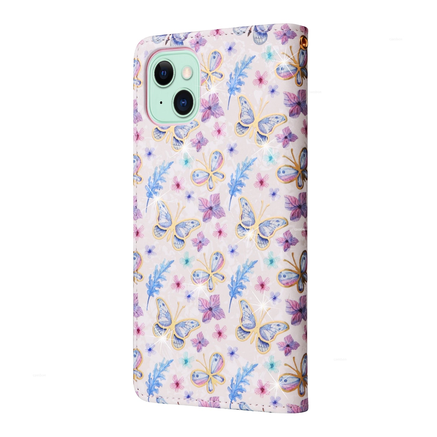 iPhone 15 Luxury Bronzing Leather Case - Floral RFID Wallet Cover with Stand & Card Slots