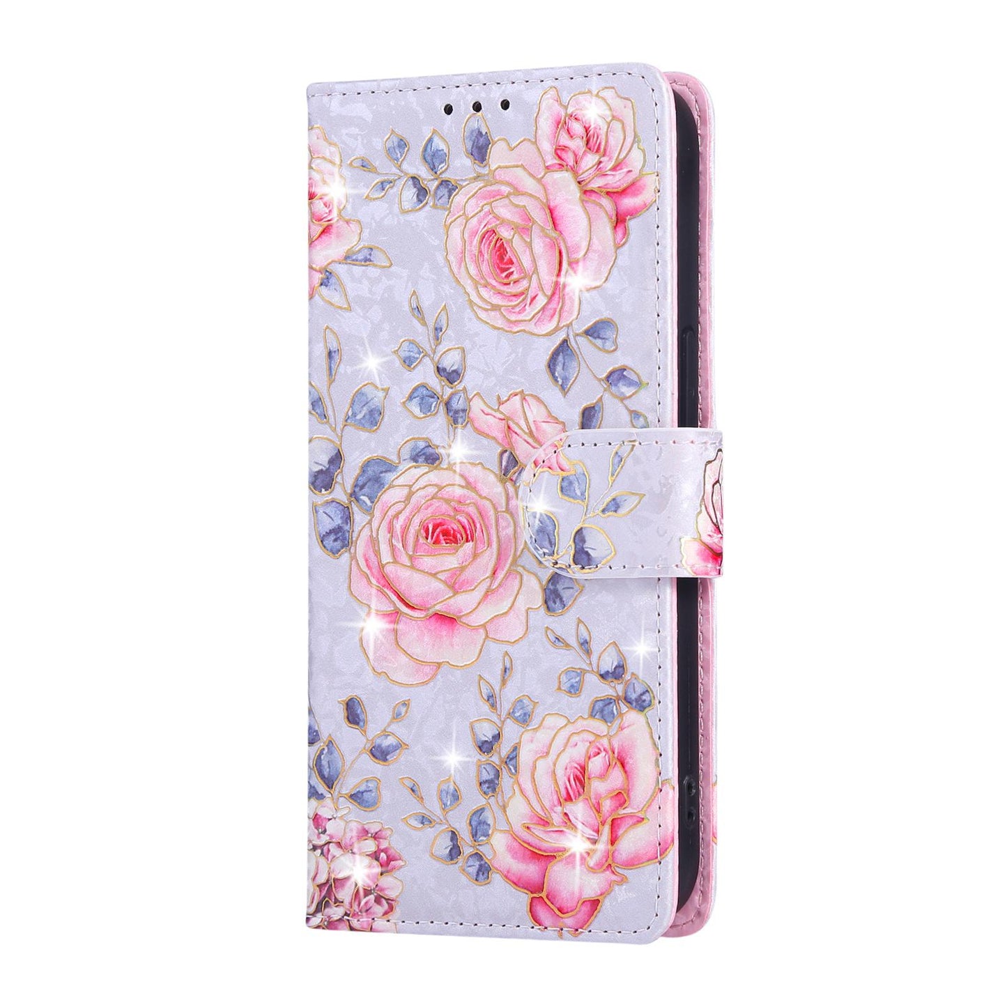 iPhone 16e Luxury Bronzing Leather Case - Floral RFID Wallet Cover with Stand & Card Slots