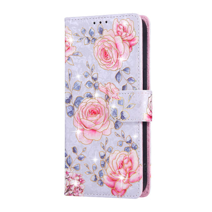 iPhone 16e Luxury Bronzing Leather Case - Floral RFID Wallet Cover with Stand & Card Slots