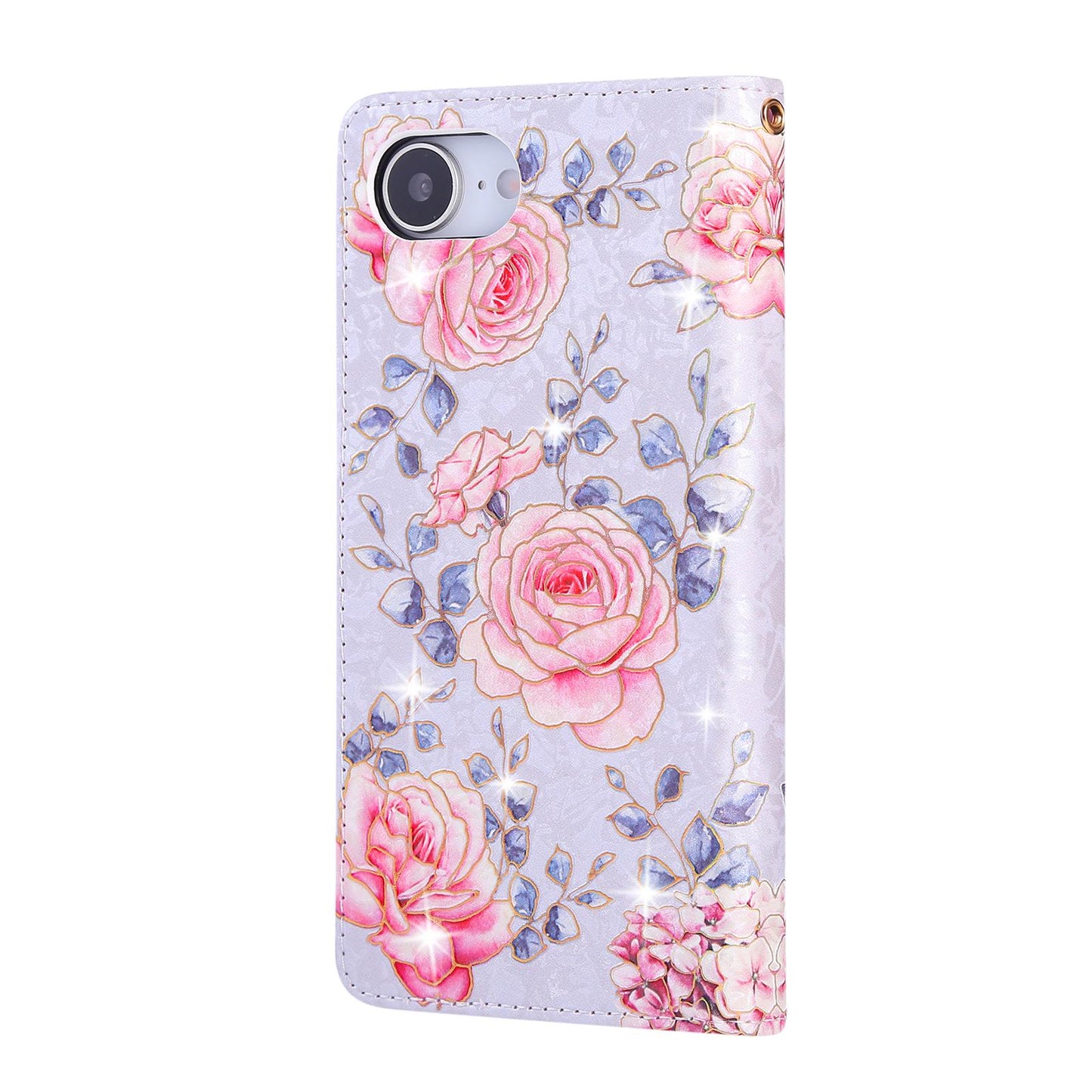 iPhone 16e Luxury Bronzing Leather Case - Floral RFID Wallet Cover with Stand & Card Slots