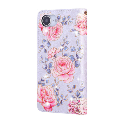 iPhone 16e Luxury Bronzing Leather Case - Floral RFID Wallet Cover with Stand & Card Slots