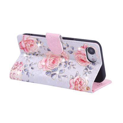 iPhone 16e Luxury Bronzing Leather Case - Floral RFID Wallet Cover with Stand & Card Slots