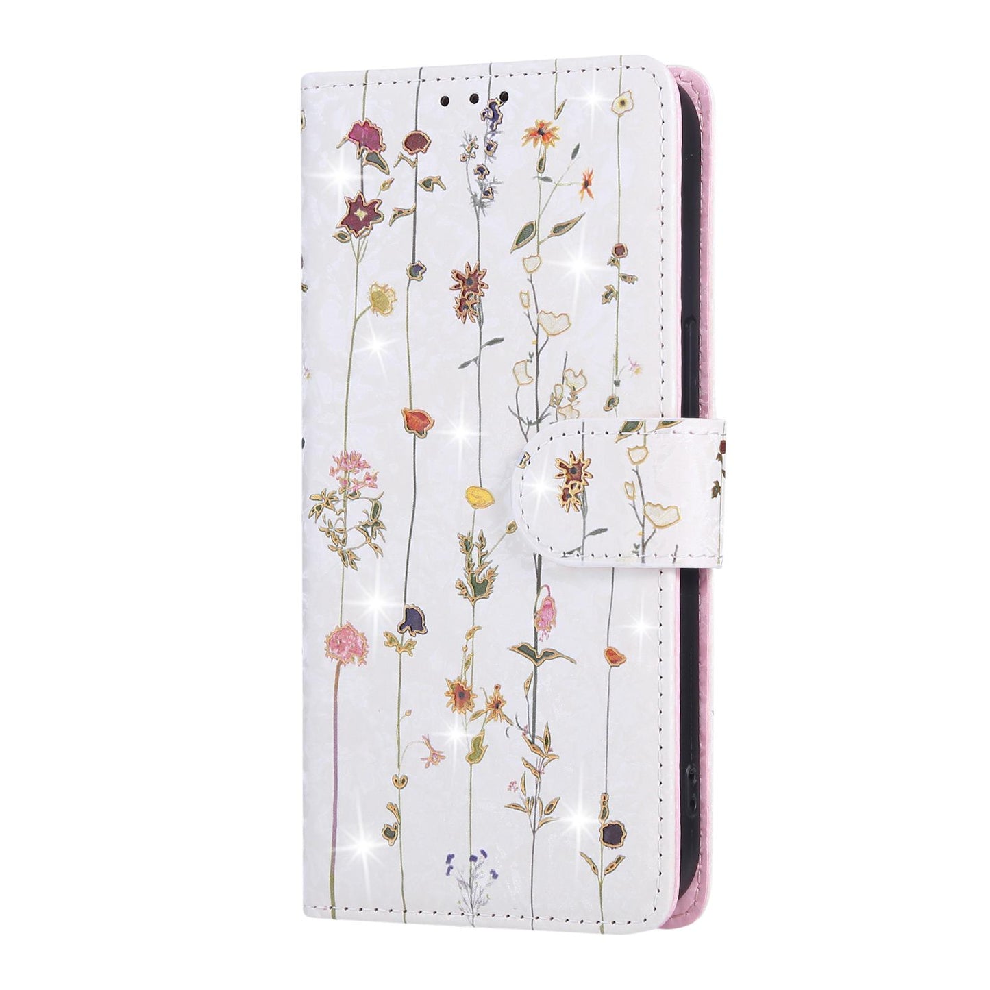 iPhone 16e Luxury Bronzing Leather Case - Floral RFID Wallet Cover with Stand & Card Slots