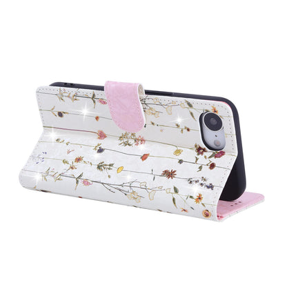 iPhone 16e Luxury Bronzing Leather Case - Floral RFID Wallet Cover with Stand & Card Slots