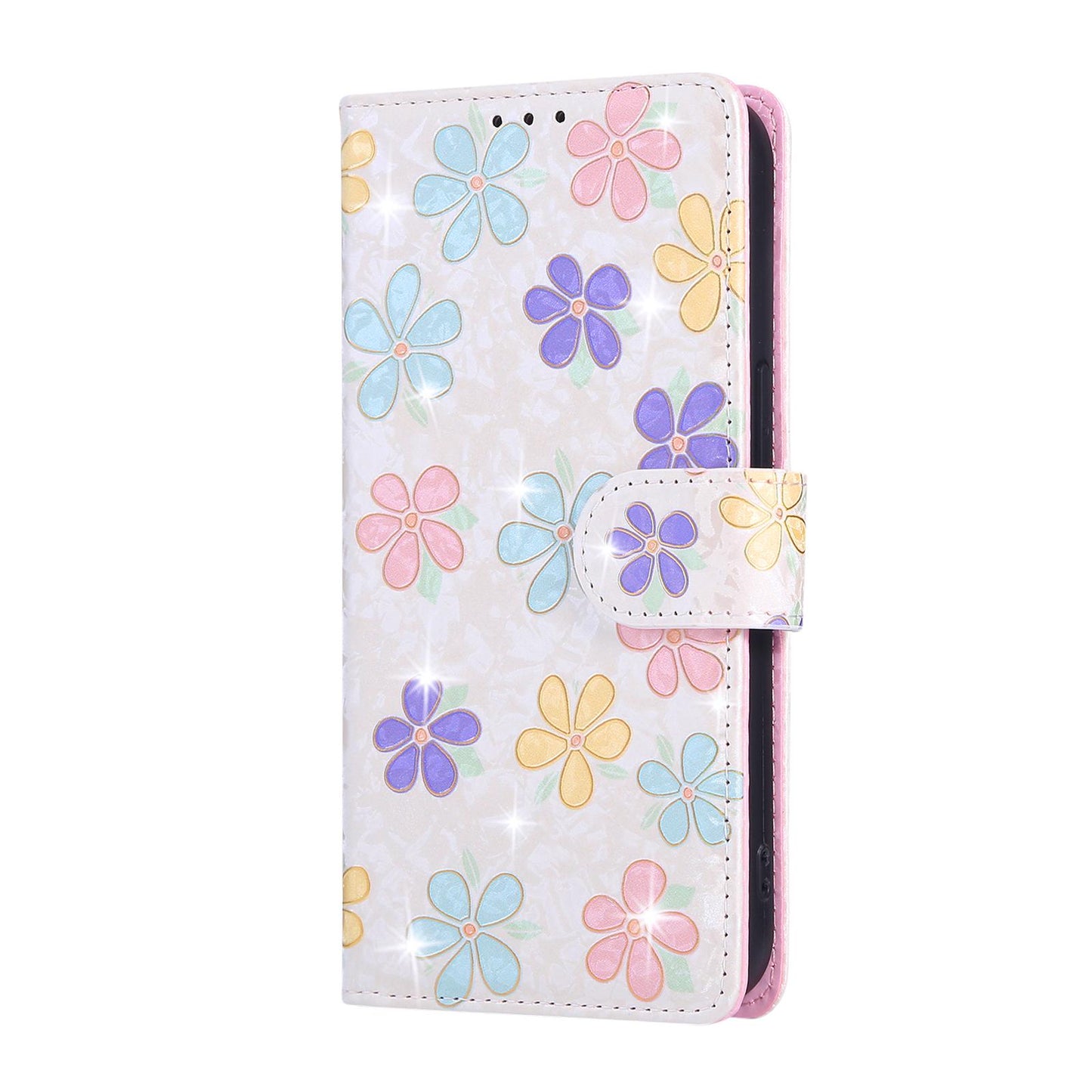 iPhone 16e Luxury Bronzing Leather Case - Floral RFID Wallet Cover with Stand & Card Slots
