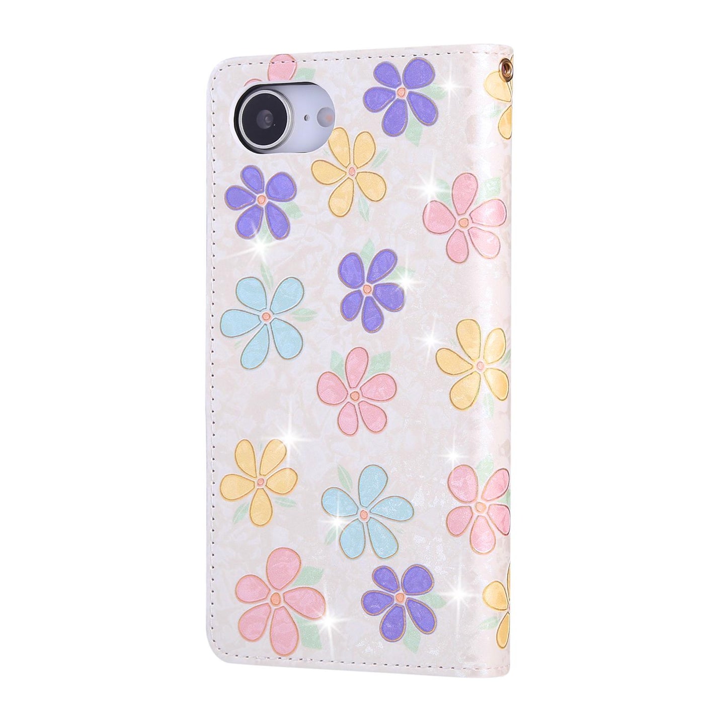 iPhone 16e Luxury Bronzing Leather Case - Floral RFID Wallet Cover with Stand & Card Slots