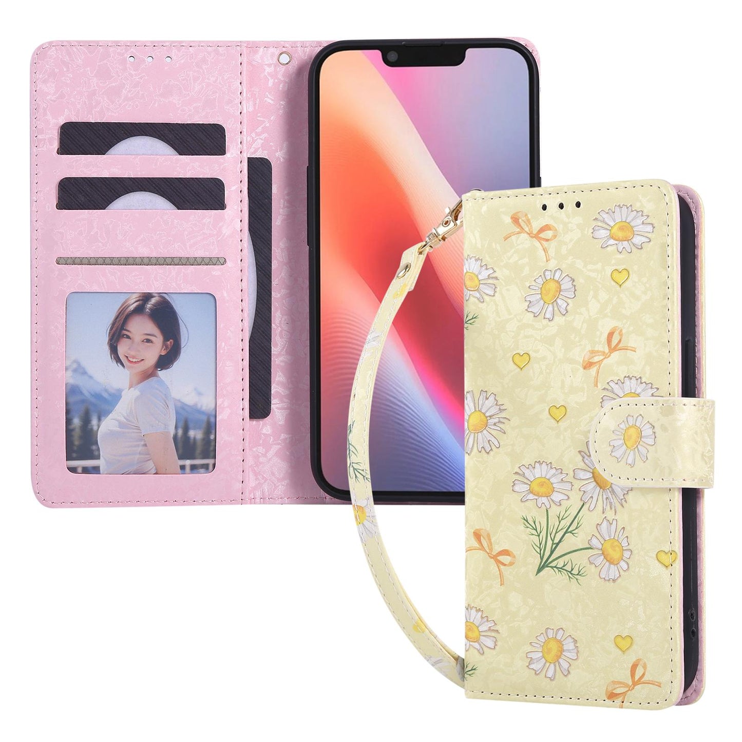 iPhone 16e Luxury Bronzing Leather Case - Floral RFID Wallet Cover with Stand & Card Slots