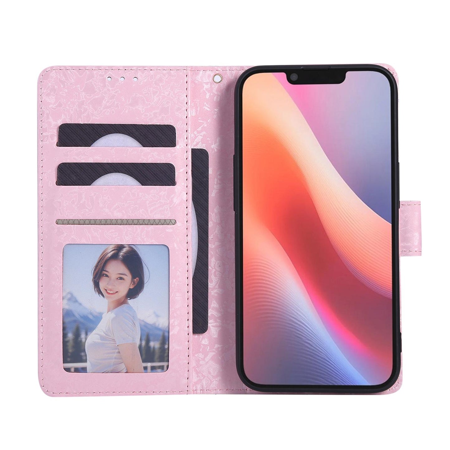 iPhone 16e Luxury Bronzing Leather Case - Floral RFID Wallet Cover with Stand & Card Slots