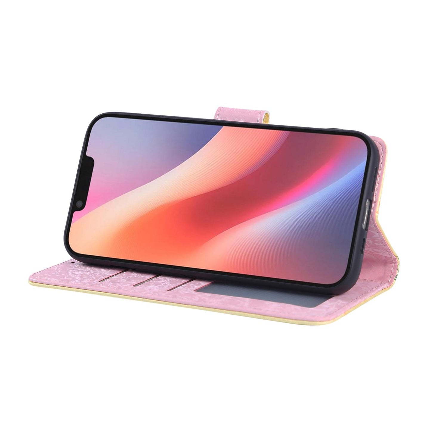 iPhone 16e Luxury Bronzing Leather Case - Floral RFID Wallet Cover with Stand & Card Slots