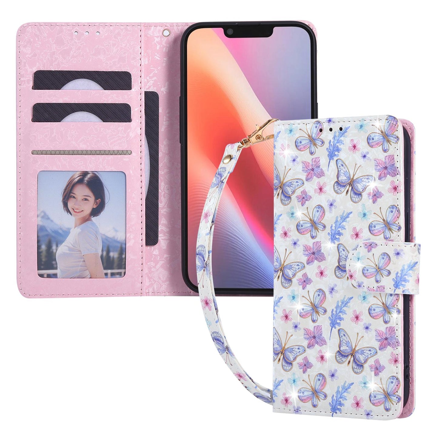 iPhone 16e Luxury Bronzing Leather Case - Floral RFID Wallet Cover with Stand & Card Slots