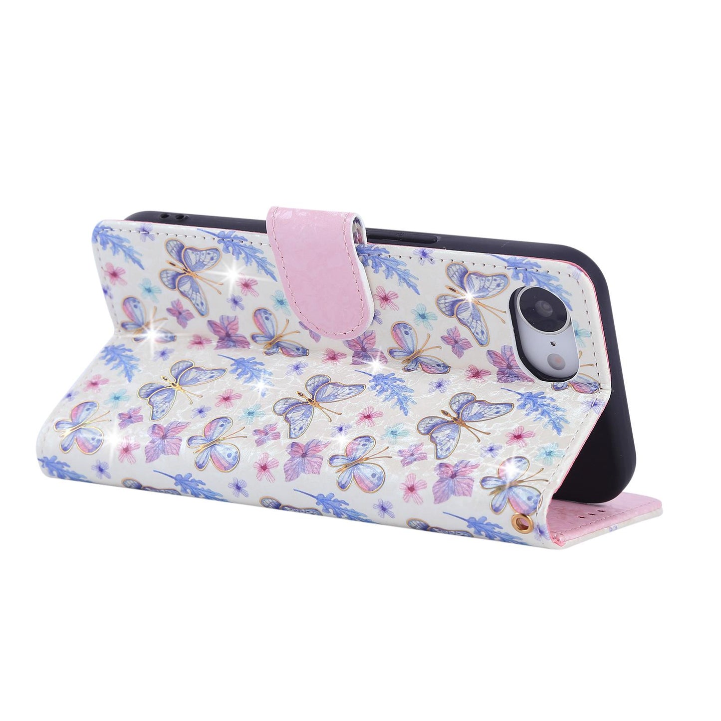 iPhone 16e Luxury Bronzing Leather Case - Floral RFID Wallet Cover with Stand & Card Slots