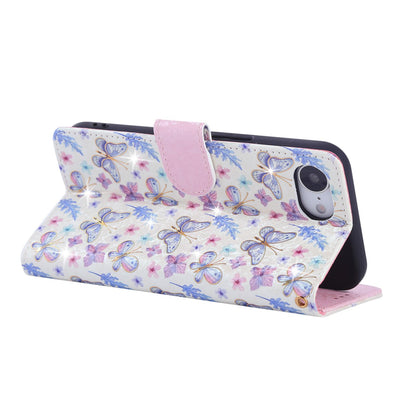 iPhone 16e Luxury Bronzing Leather Case - Floral RFID Wallet Cover with Stand & Card Slots