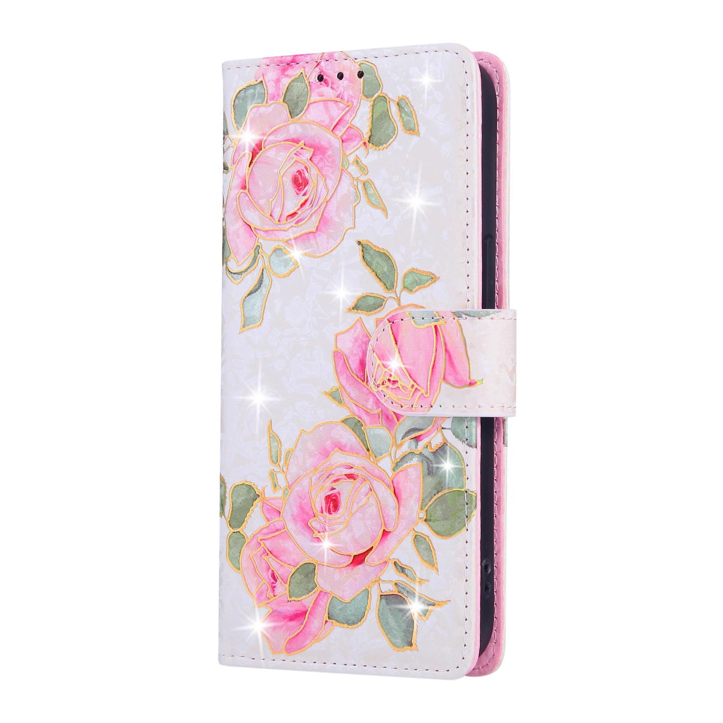 iPhone 16e Luxury Bronzing Leather Case - Floral RFID Wallet Cover with Stand & Card Slots