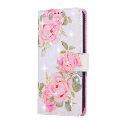 iPhone 16e Luxury Bronzing Leather Case - Floral RFID Wallet Cover with Stand & Card Slots