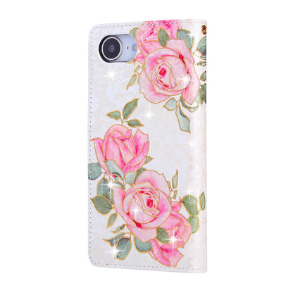 iPhone 16e Luxury Bronzing Leather Case - Floral RFID Wallet Cover with Stand & Card Slots