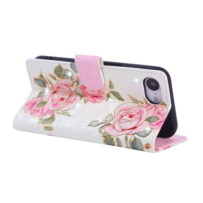 iPhone 16e Luxury Bronzing Leather Case - Floral RFID Wallet Cover with Stand & Card Slots